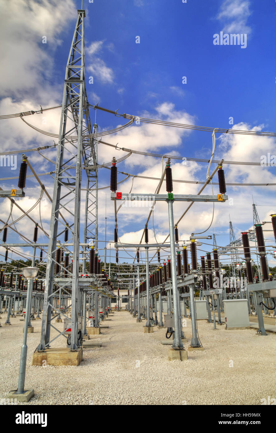 High voltage switchyard in modern electrical substation Stock Photo - Alamy