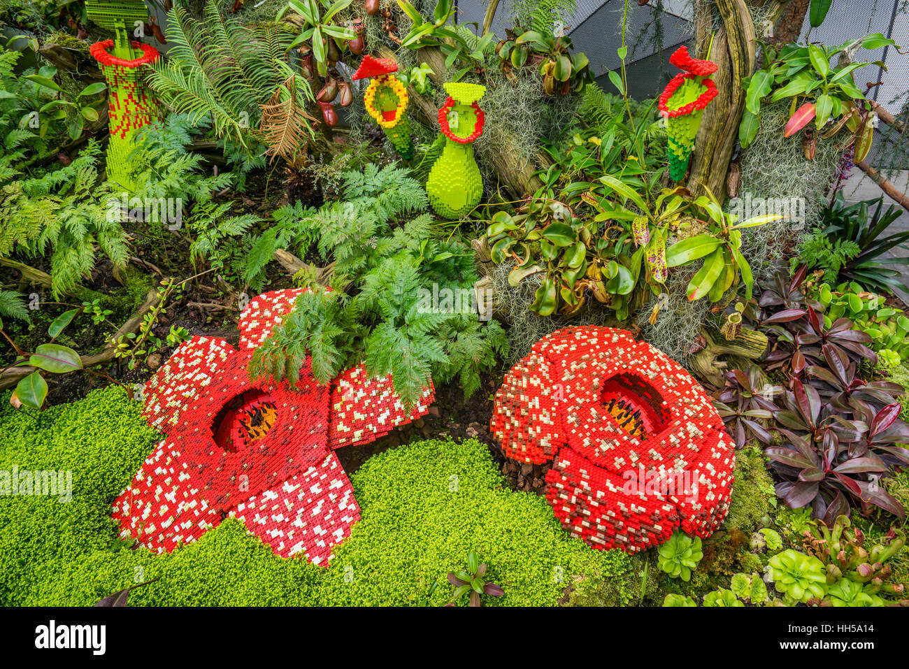 Singapore, Gardens by the Bay, Lego carnivorous plants at the Cloud Forest green house Stock Photo