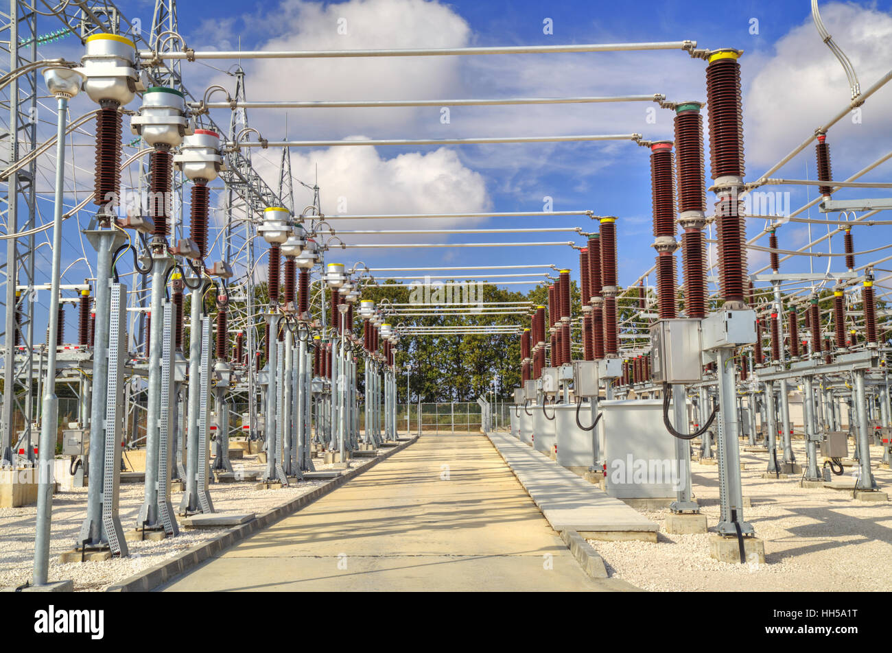 High voltage switchyard in modern electrical substation Stock Photo Alamy