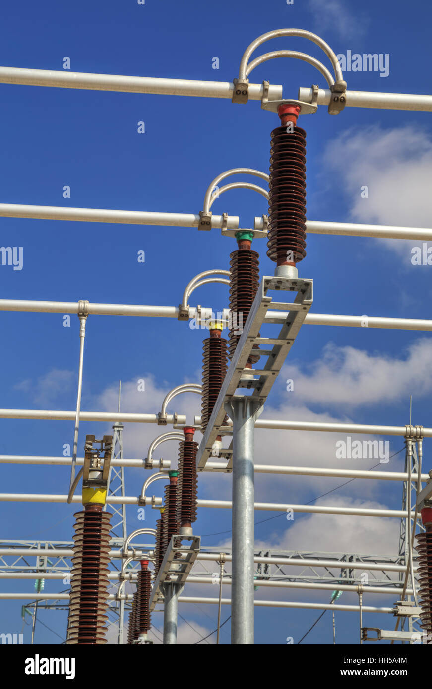 High voltage switchyard in modern electrical substation Stock Photo