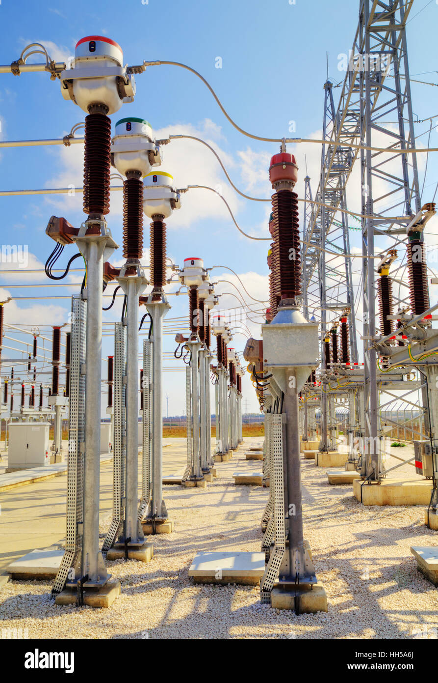 High voltage switchyard in modern electrical substation Stock Photo Alamy