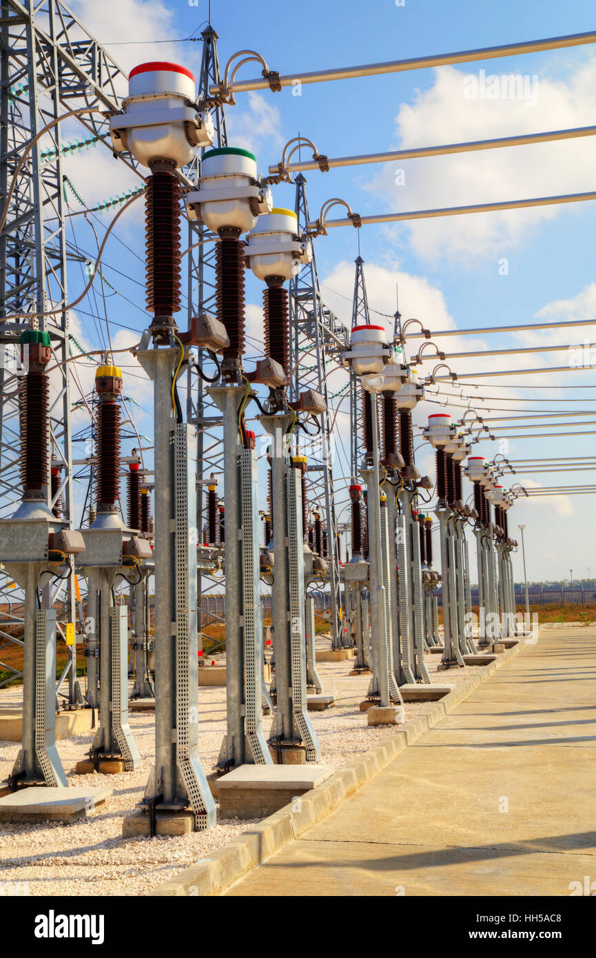 High voltage switchyard in modern electrical substation Stock Photo Alamy