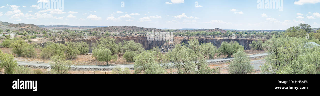 Panorama of the Jagersfontein diamond mine, which claims the title of the biggest hand dug hole in the world Stock Photo