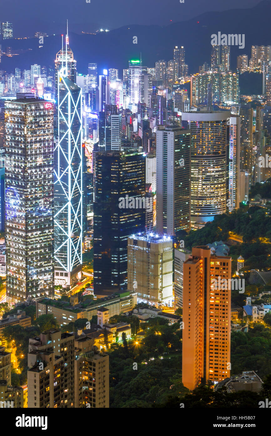 Hong Kong City at Night, Pearl of the Orient Stock Photo