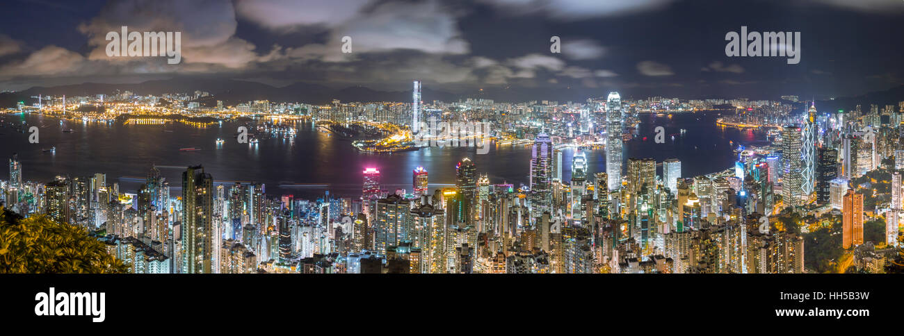 Hong Kong Panorama Skyline at night, view from The Peak Stock Photo - Alamy
