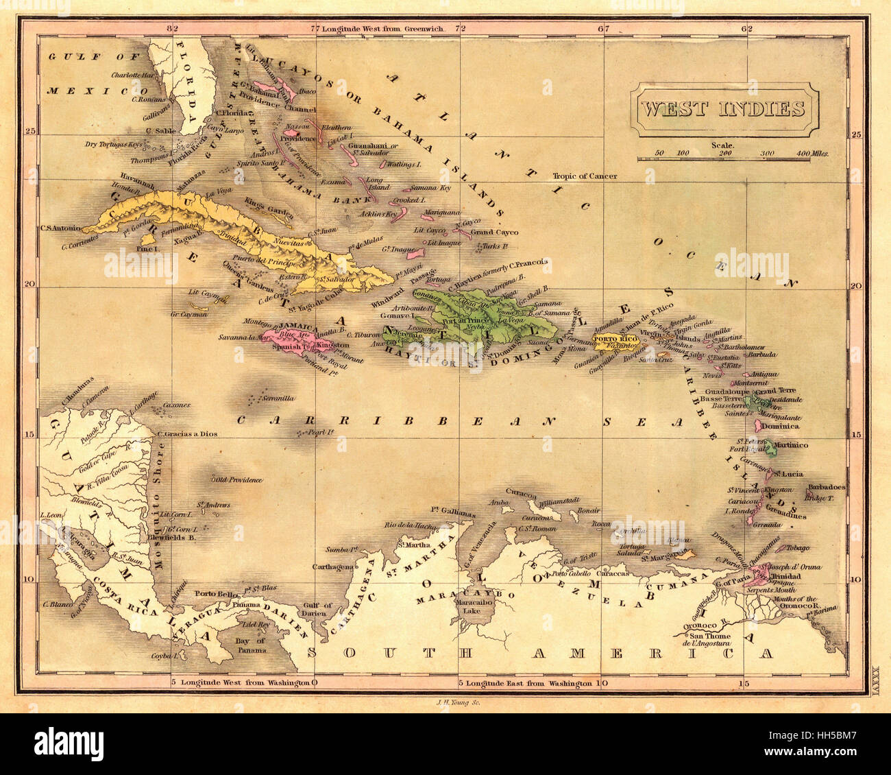 Map Of The Caribbean 1828 Stock Photo
