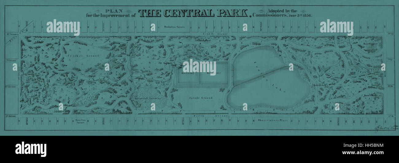 Map of Central Park 1856 Stock Photo