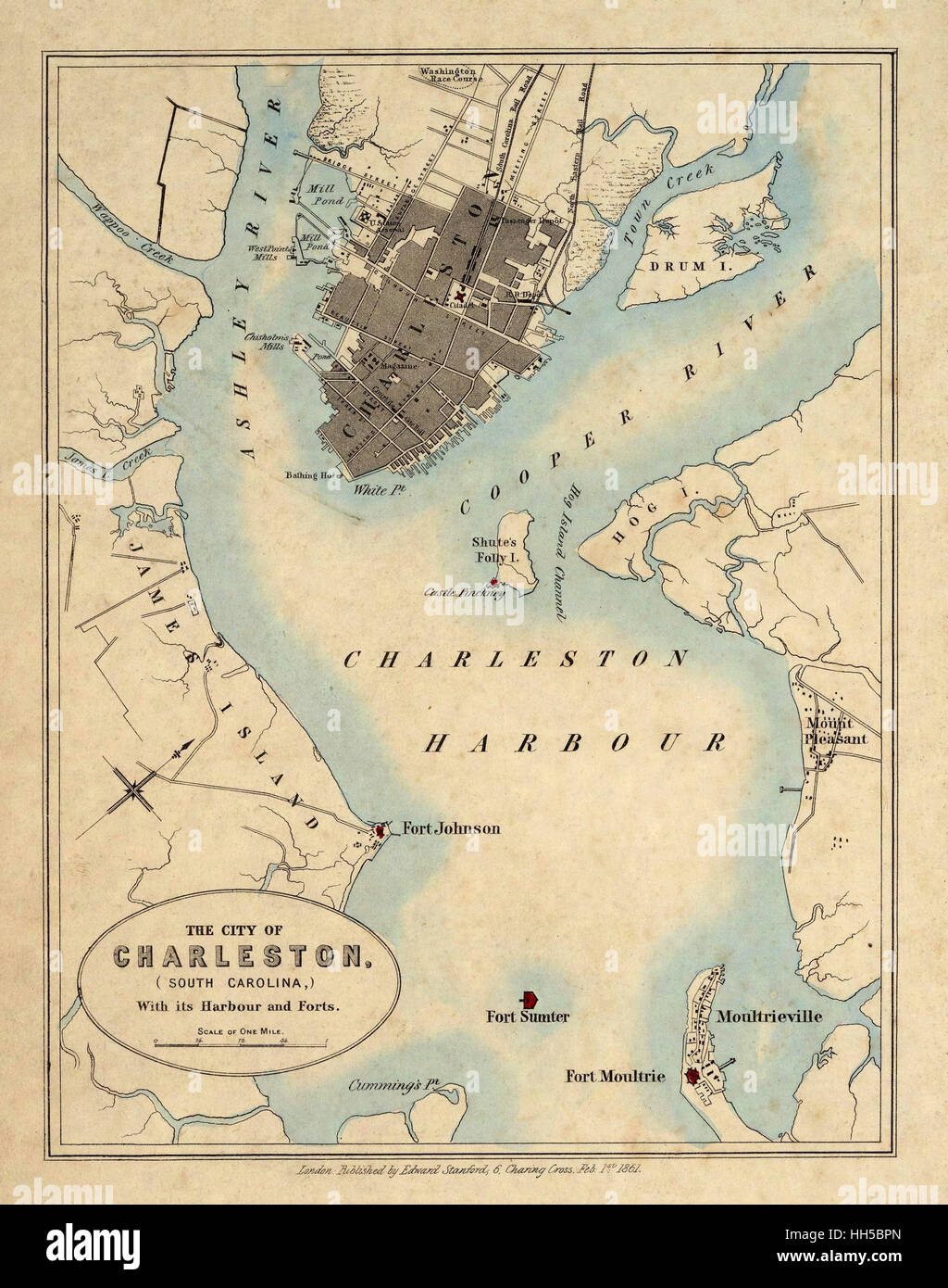 Map of Charleston 1861 Stock Photo