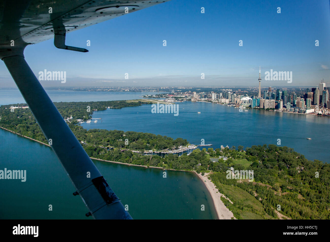 An Aerial view of Toronto City Centre with the islands forming the harbour. Stock Photo