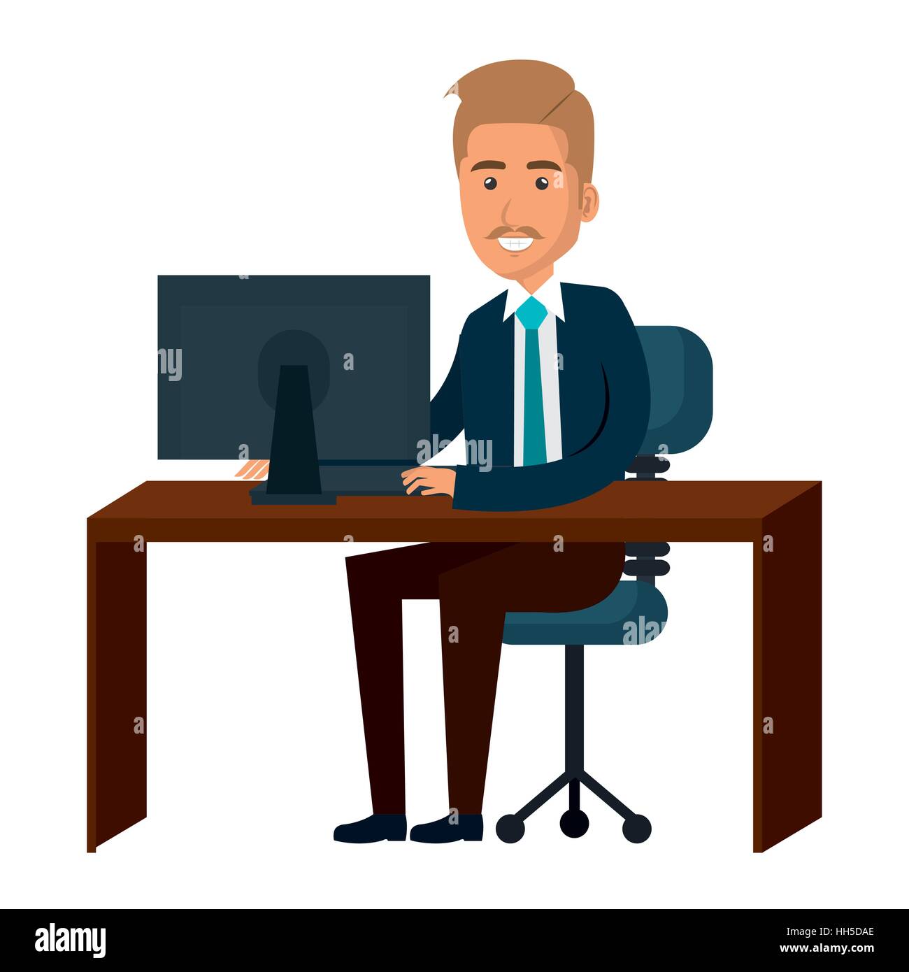 businessman working in computer vector illustration design Stock Vector ...