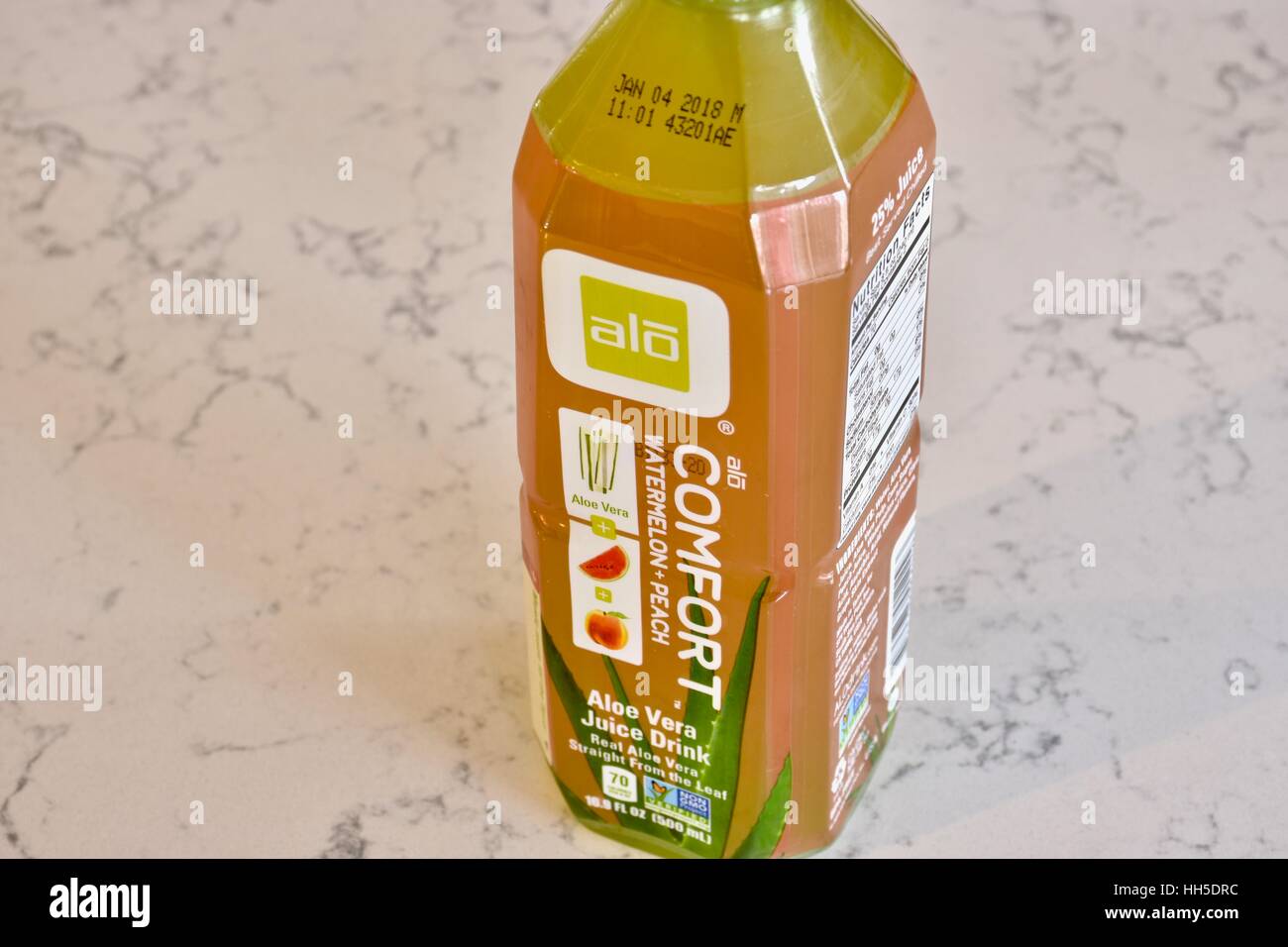Aloe Vera Juice Drink On A White Marble Surface Stock Photo