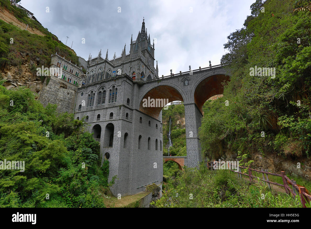 the Las Lajas sanctuary in Ipiales Colombia seen from beneath Stock Photo