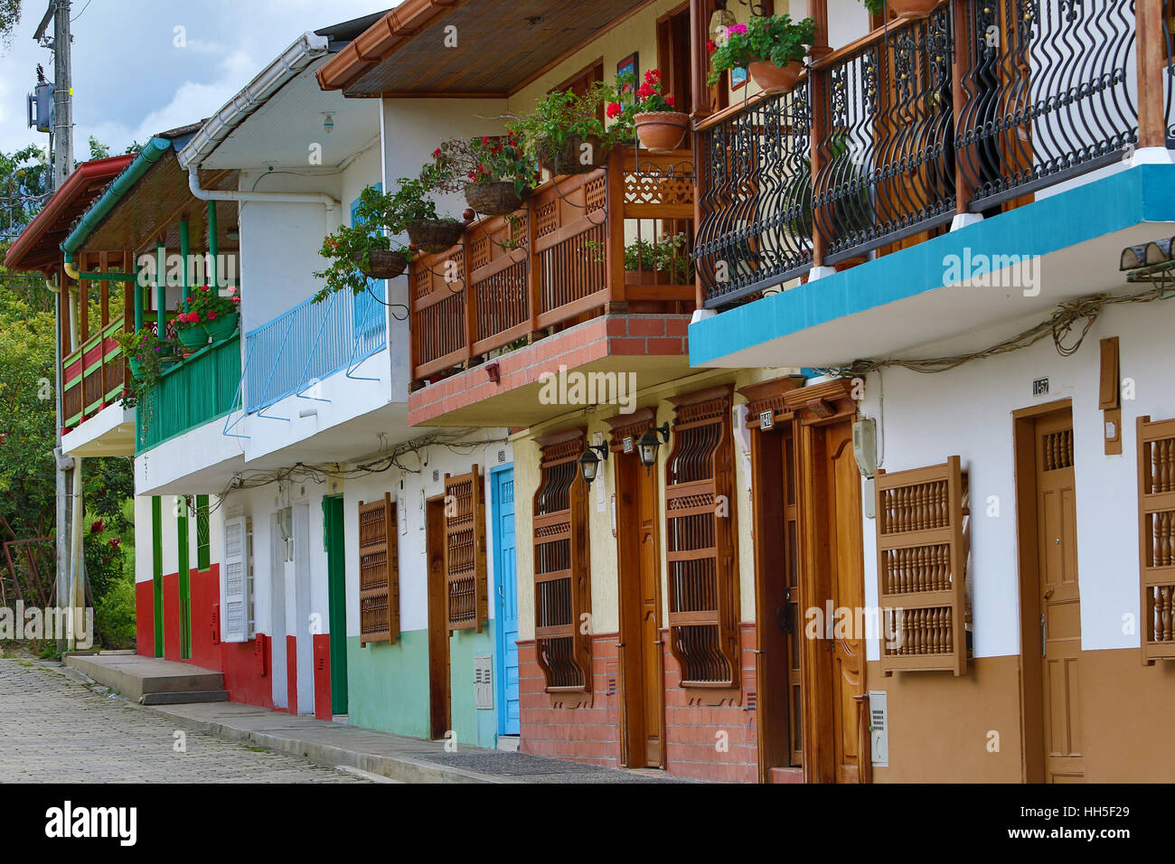 typical architecture in the colonial town of El Jardin Colombia Stock Photo