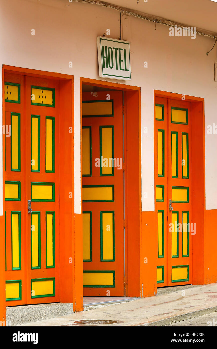 colourful hotel entrance doors in Colombia Stock Photo