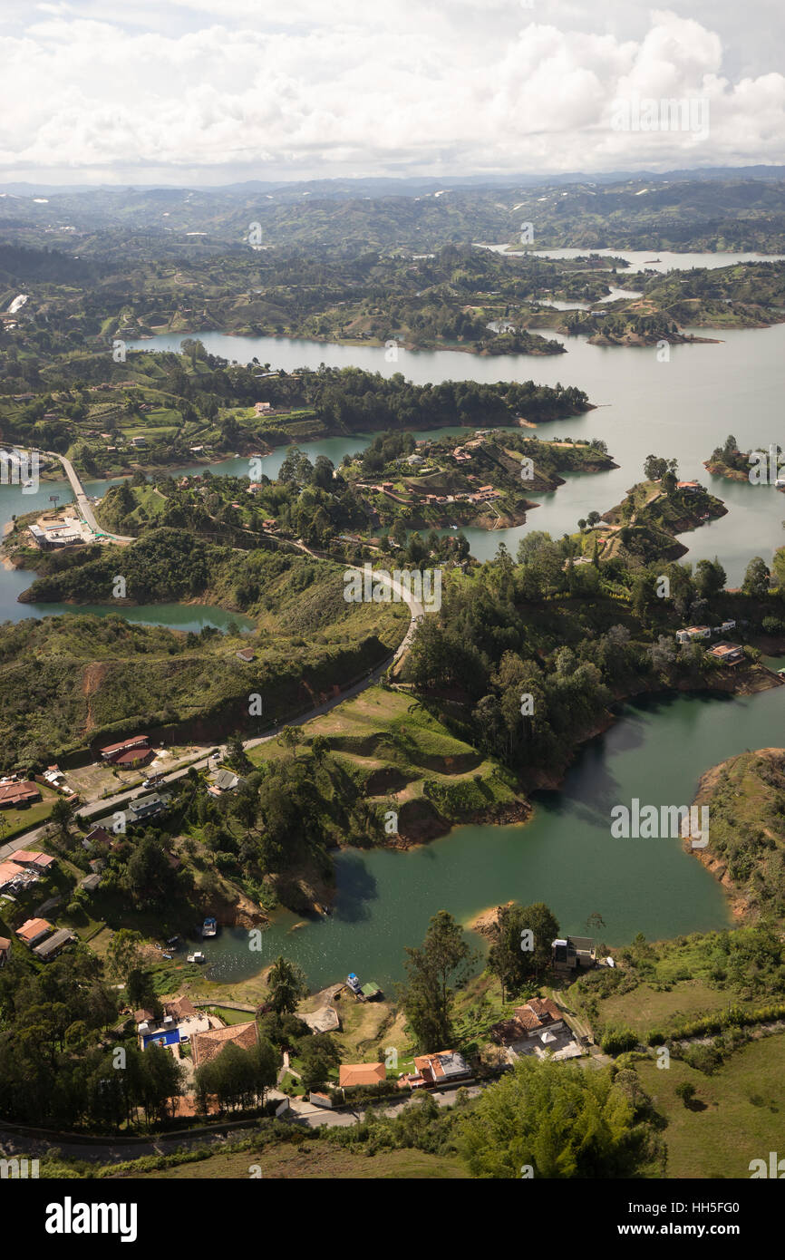 Aerial view of the lake Guatape Stock Photo - Alamy