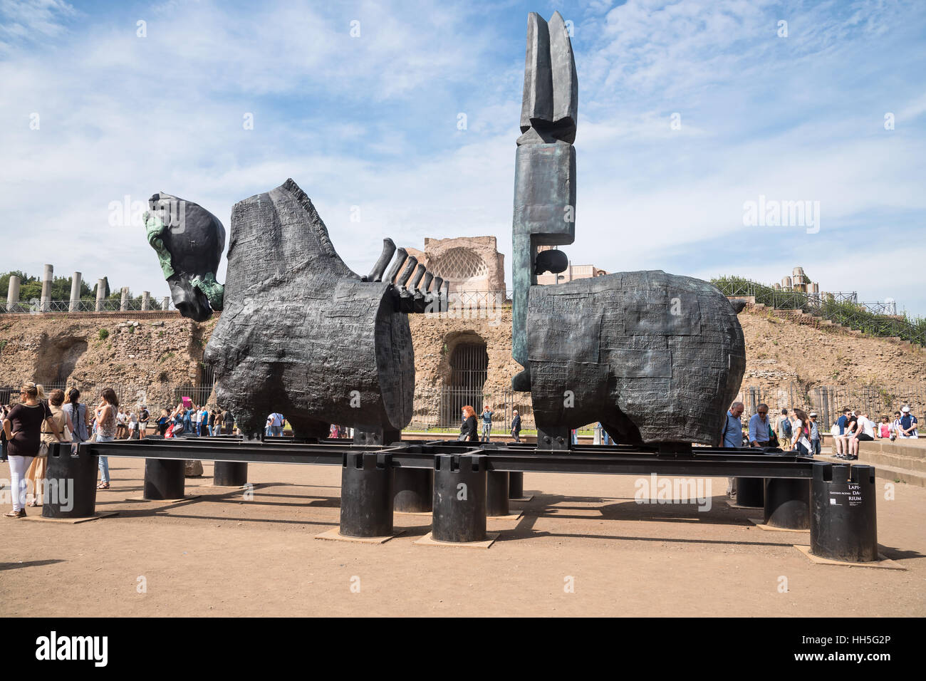Traveling public sculpture, Lapidarium, Skeletal Horses, Stock Photo