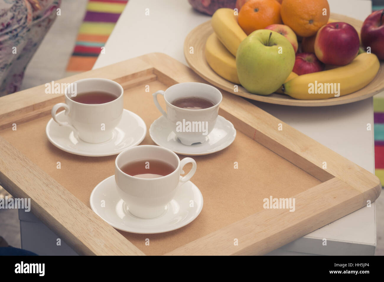 Three cups of tea on tray Stock Photo Alamy