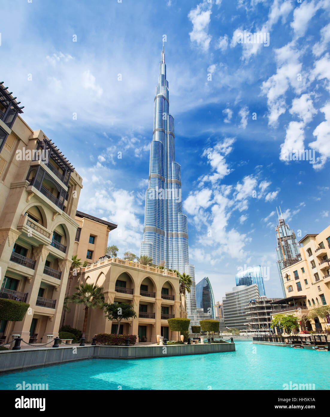 DUBAI FINANCIAL CENTER,UNITED ARAB EMIRATES-FEBRUARY 29, 2016: View on Burj Khalifa (hight 828 m) in Financial center of Dubai,United Arab Emirates Stock Photo