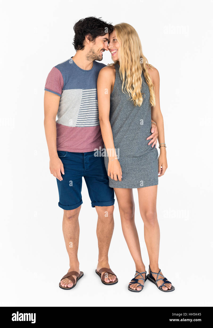 Couple Casual Attire Studio Concept Stock Photo