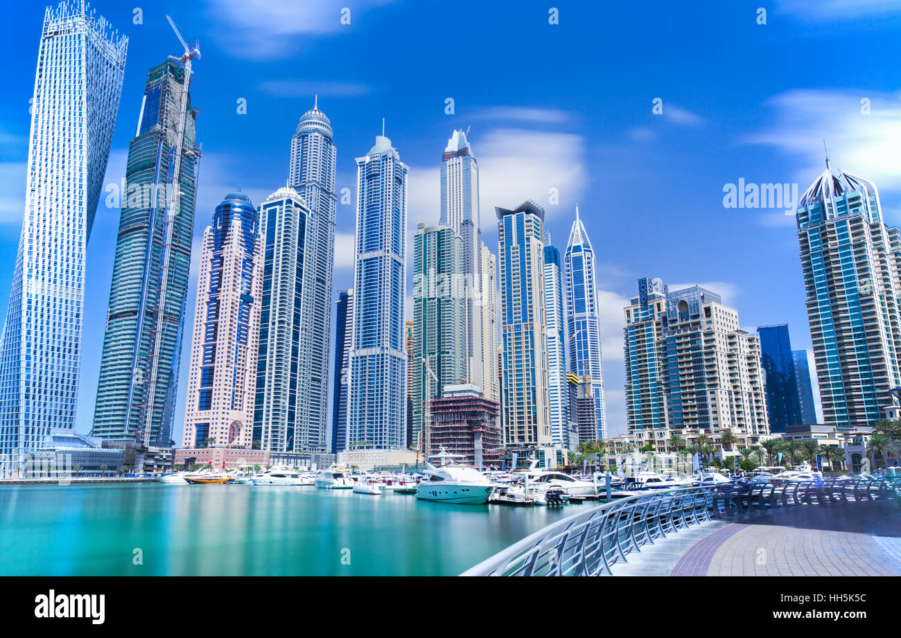 DUBAI, UNITED ARAB EMIRATES - MARCH 3, 2016: Modern and luxury skyscrapers in Dubai Marina Stock Photo
