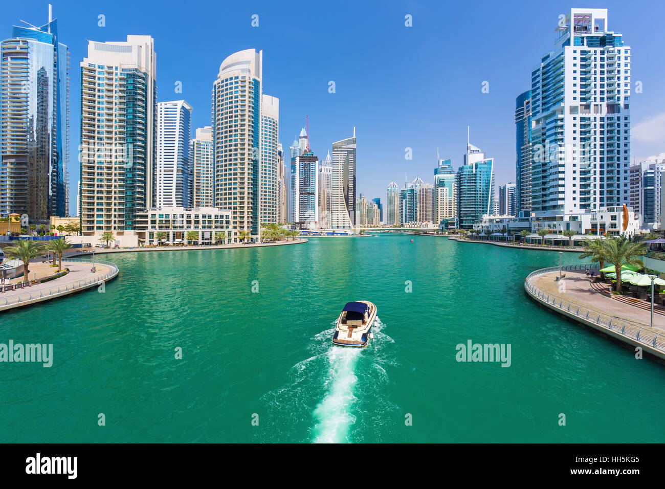 Futuristic buildings in luxury Dubai Marina,United Arab Emirates Stock Photo