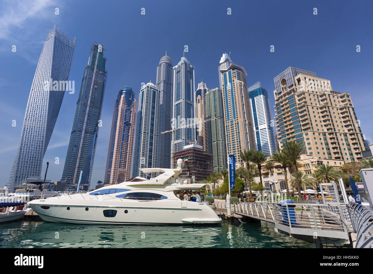DUBAI MARINA,UNITED ARAB EMIRATES-MARCH 11, 2016: Dubai Marina skyscrapers and port with luxury yachts,Dubai,United Arab Emirates Stock Photo
