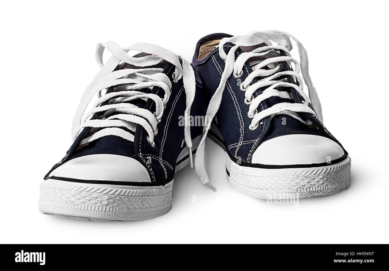 Pair blue athletic shoes near front view isolated on white background Stock  Photo - Alamy