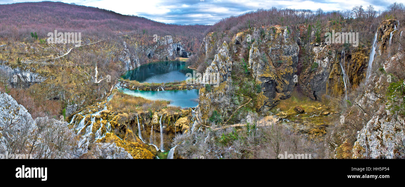 Plitvice lakes National park canyon, panoramic view, Croatia Stock Photo