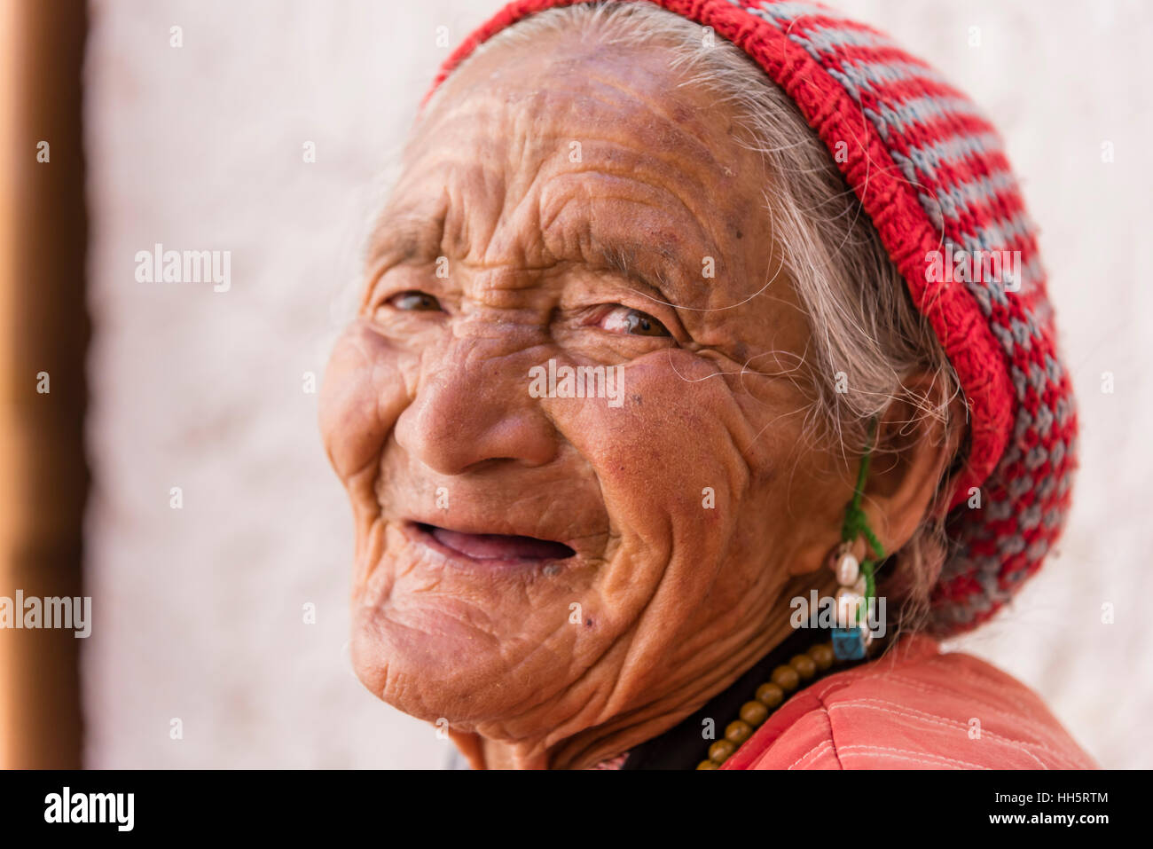 Old tibetan portrait face woman hi-res stock photography and