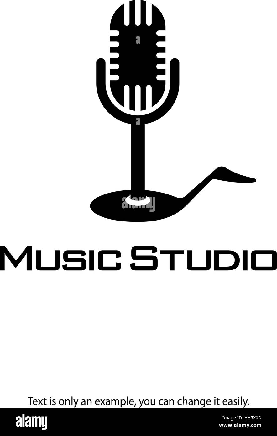 Microphone and note icon for radios and music record studios. Broadcasting vector logo. Stock Vector