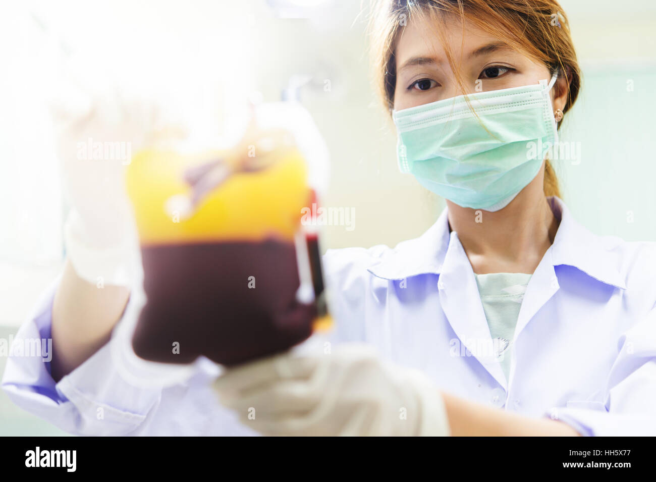 Bag of Blood in hand asian woman Doctor Stock Photo Alamy