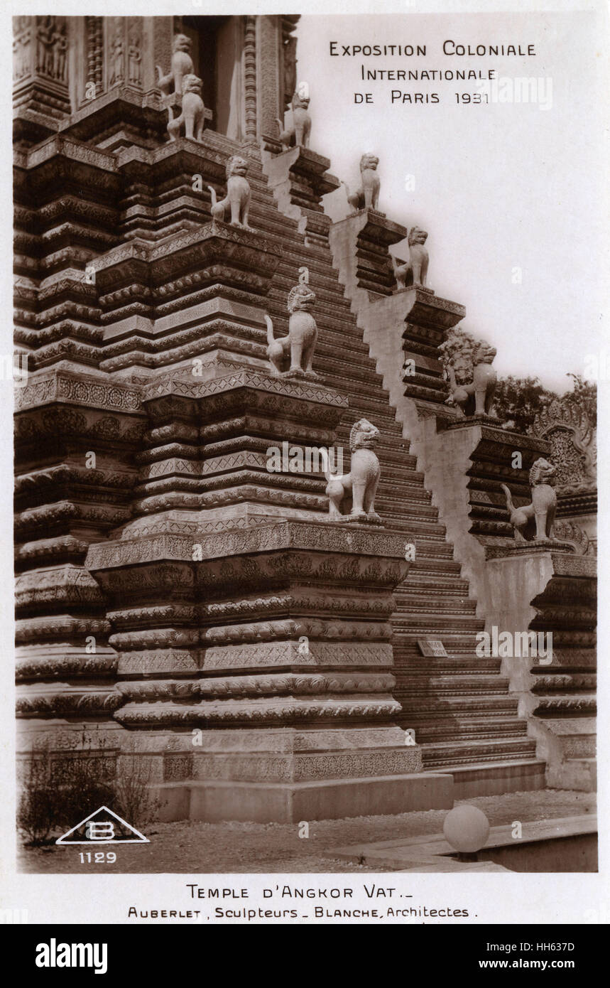 Exposition Coloniale Internationale de Paris - Recreation of a section of the Cambodian Temple site of Angkor Wat by Auberlet and Blanche. Stock Photo