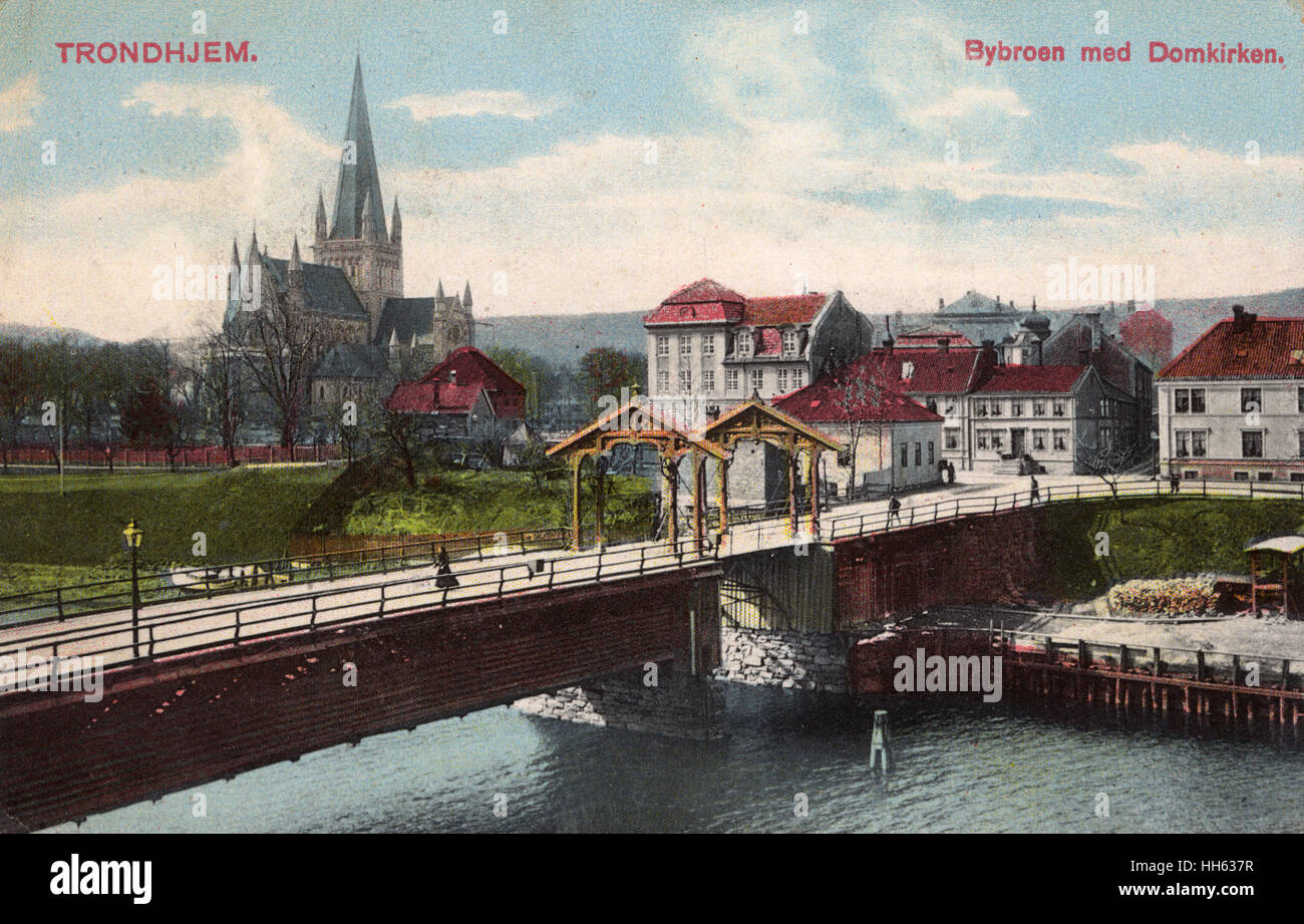 Trondheim - Bybroan and view of the Cathedral Stock Photo