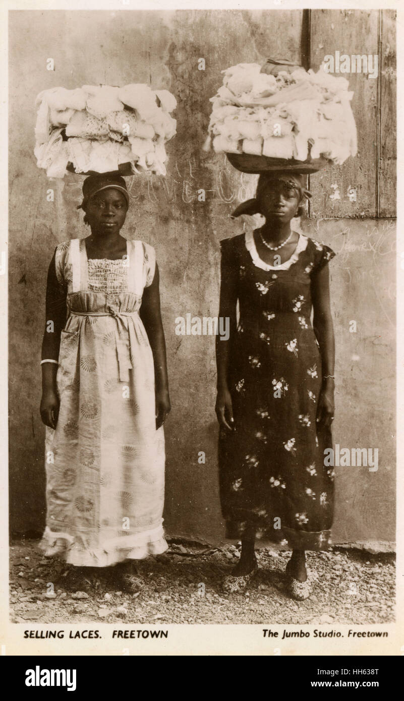 Women selling lace, Freetown, Sierra Leone, Africa. Stock Photo