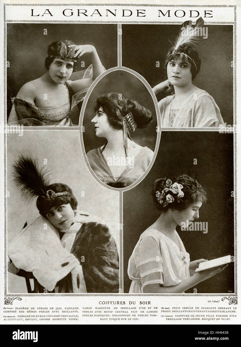 High fashion evening hairstyles with accessories 1912 Stock Photo