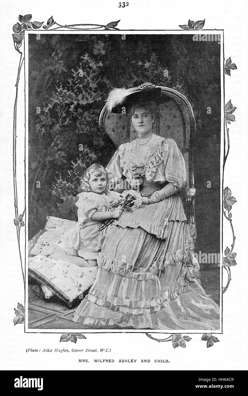 Mrs Wilfred Ashley, wife of 1st Baron Mount Temple, pictured with her elder child, the future Edwina 'Lady Louis' Mountbatten. Stock Photo