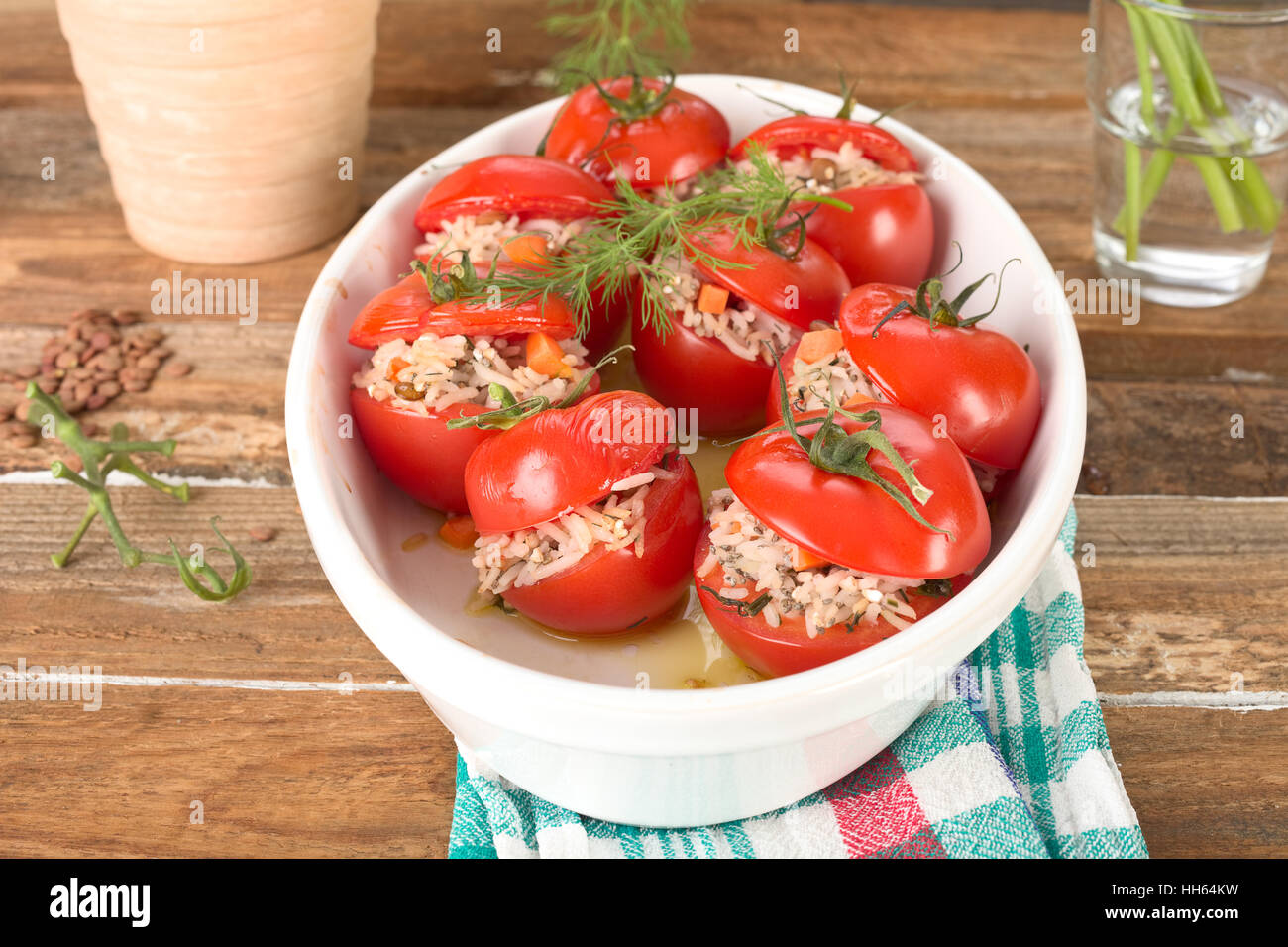 Risotto stuffed tomatoes Stock Photo Alamy