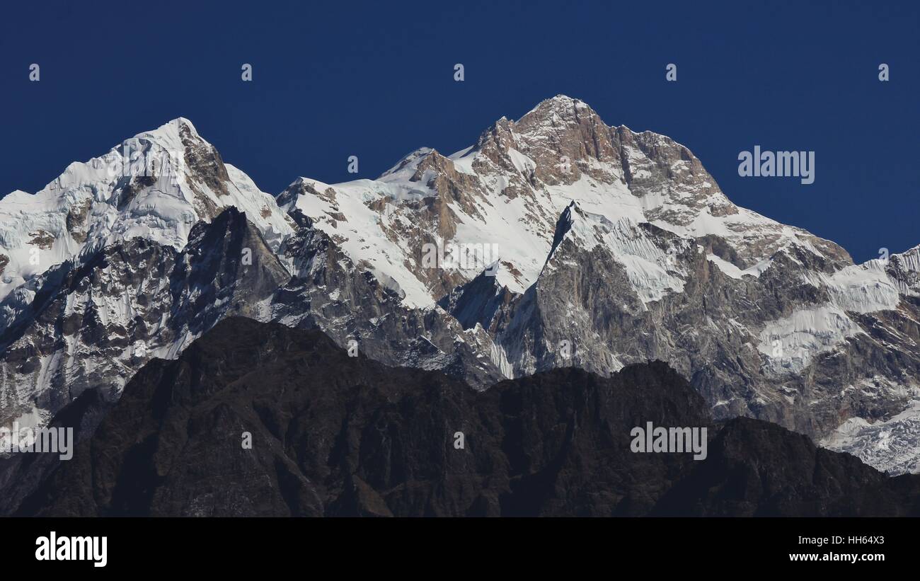 Mount Manaslu, high mountain of the Himalayas, Nepal. Stock Photo