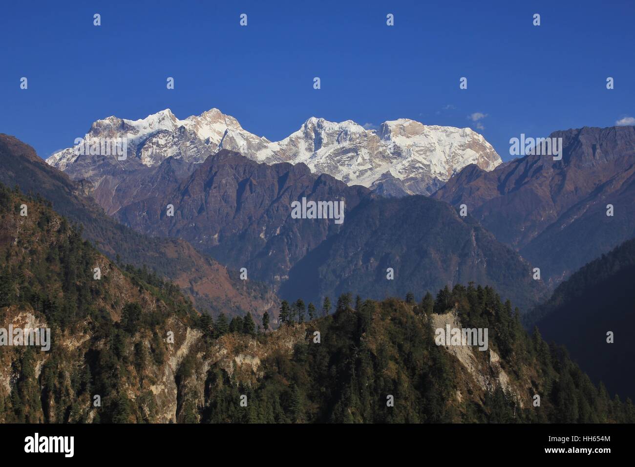 Mount Manaslu, high mountain in Nepal. Stock Photo
