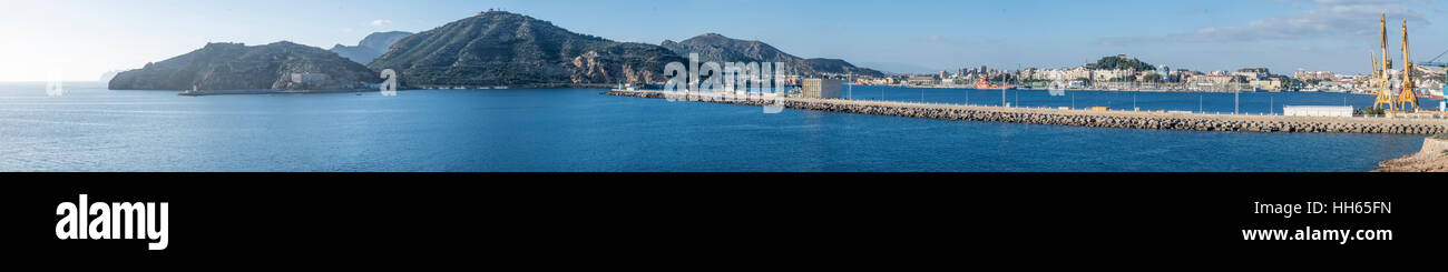 Panoramic image of the harbour and surrounding hills at Cartagena in Murcia, Spain Stock Photo