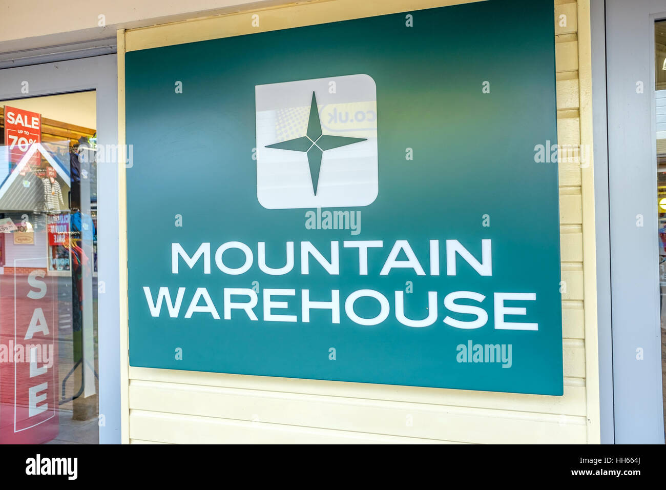 Mountain Warehouse Shop sign Stock Photo