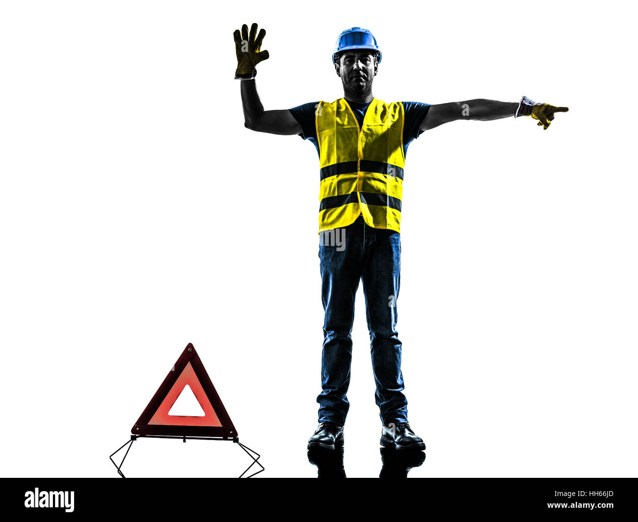 accident detour deviation man silhouette isolated in white background Stock Photo