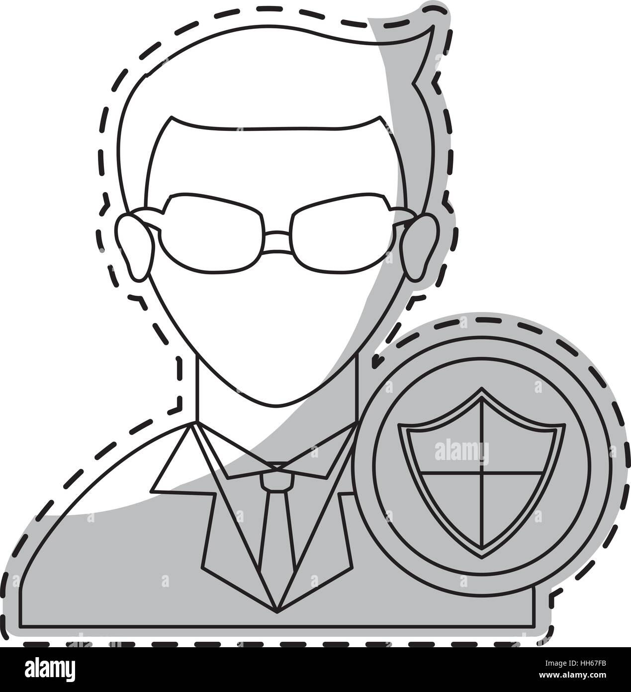 shield and hacker avatar character icon over white background. cyber ...