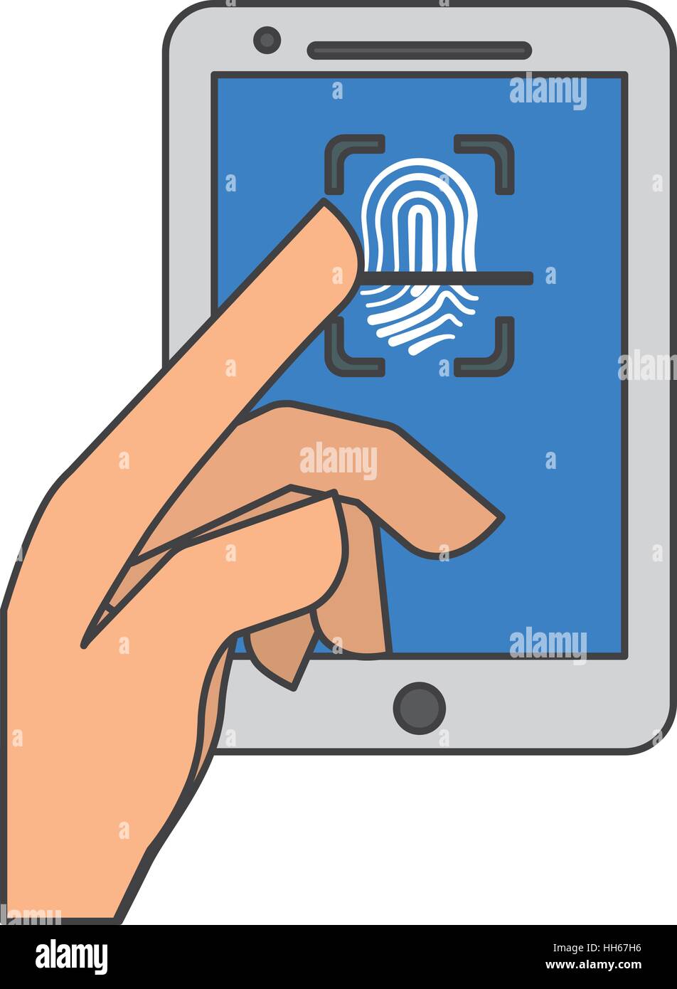 smartphone entering a  fingerprint on screen over white background. vector illustration Stock Vector
