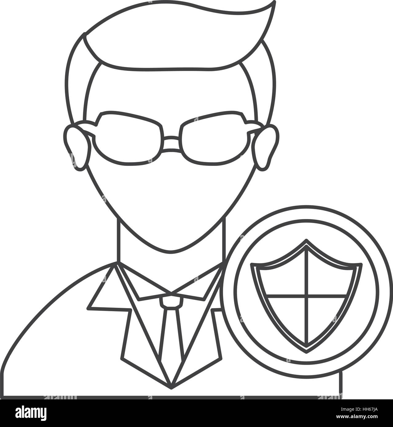 shield and hacker avatar character icon over white background. cyber ...