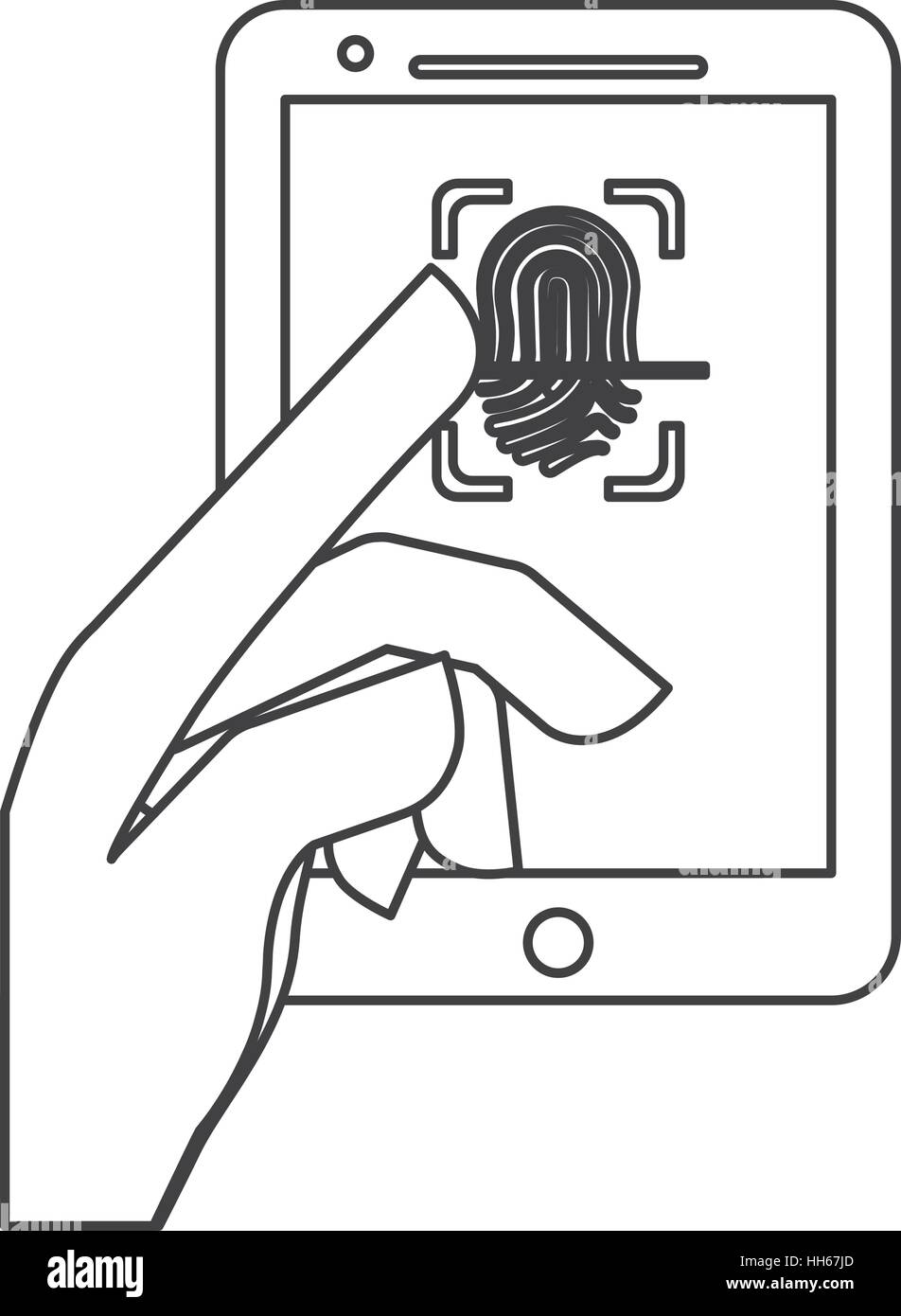 smartphone entering a  fingerprint on screen over white background. vector illustration Stock Vector