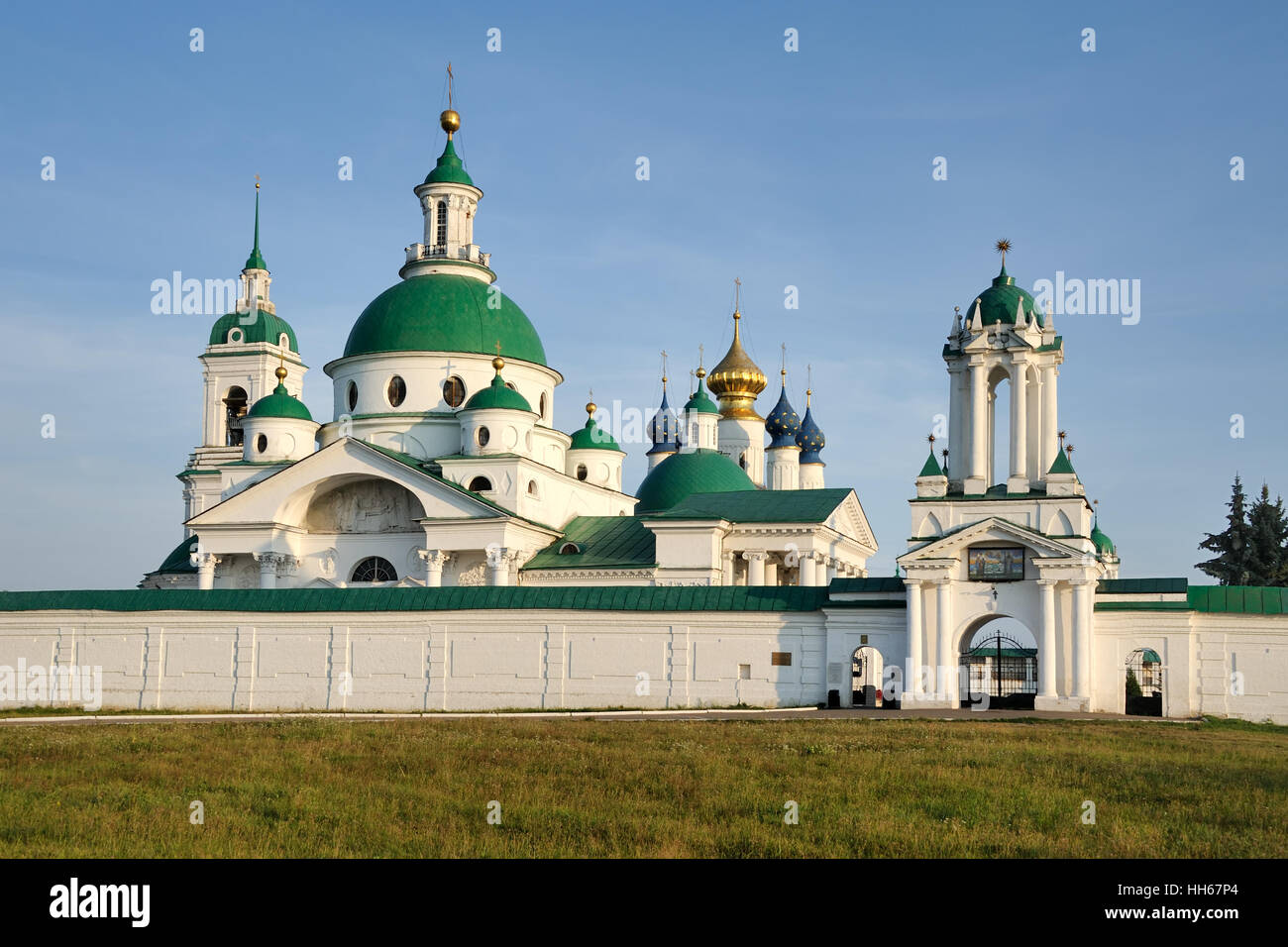 At the Entrance into the Spaso-Yakovlevsky Monastery at Sunset. Rostov Velikiy, Russia. Stock Photo