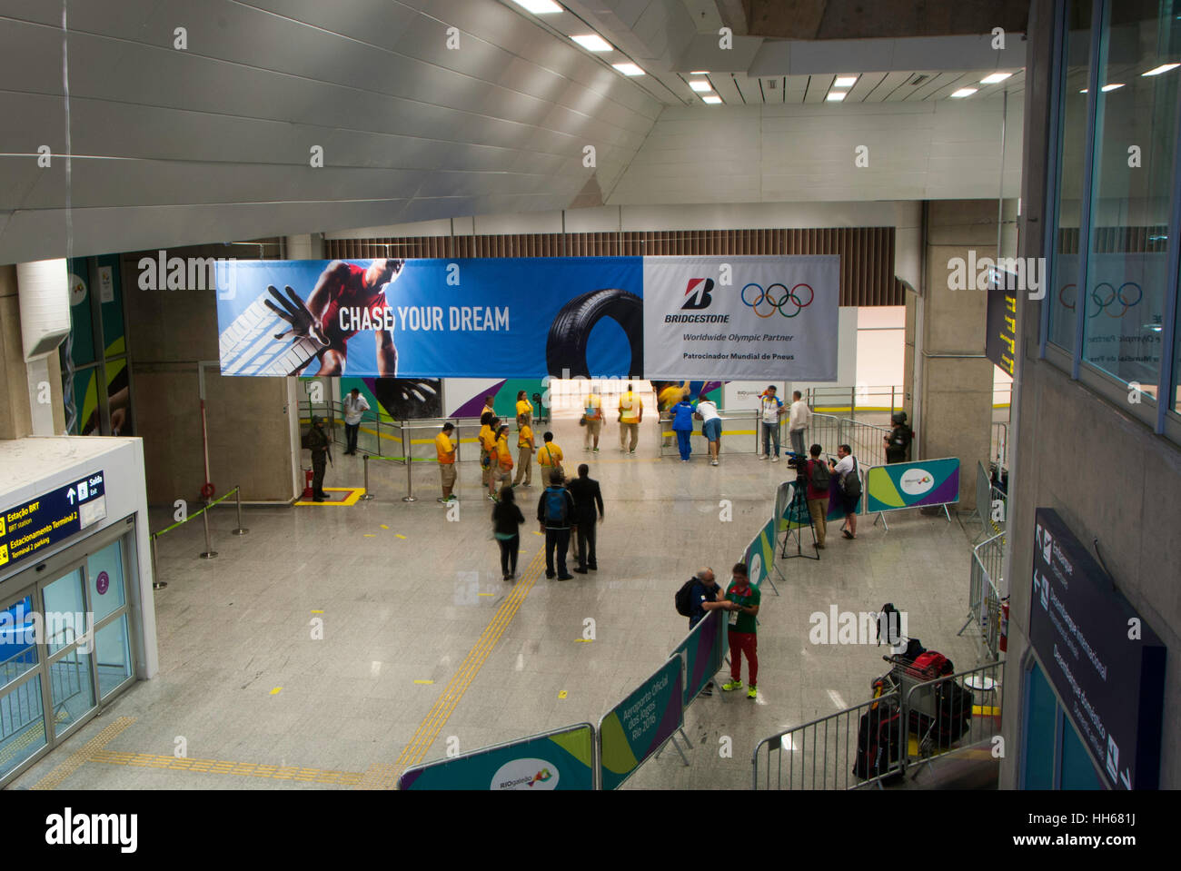 volunteers waiting for Paralympic teams, Rio de Janeiro, Brazil Stock Photo