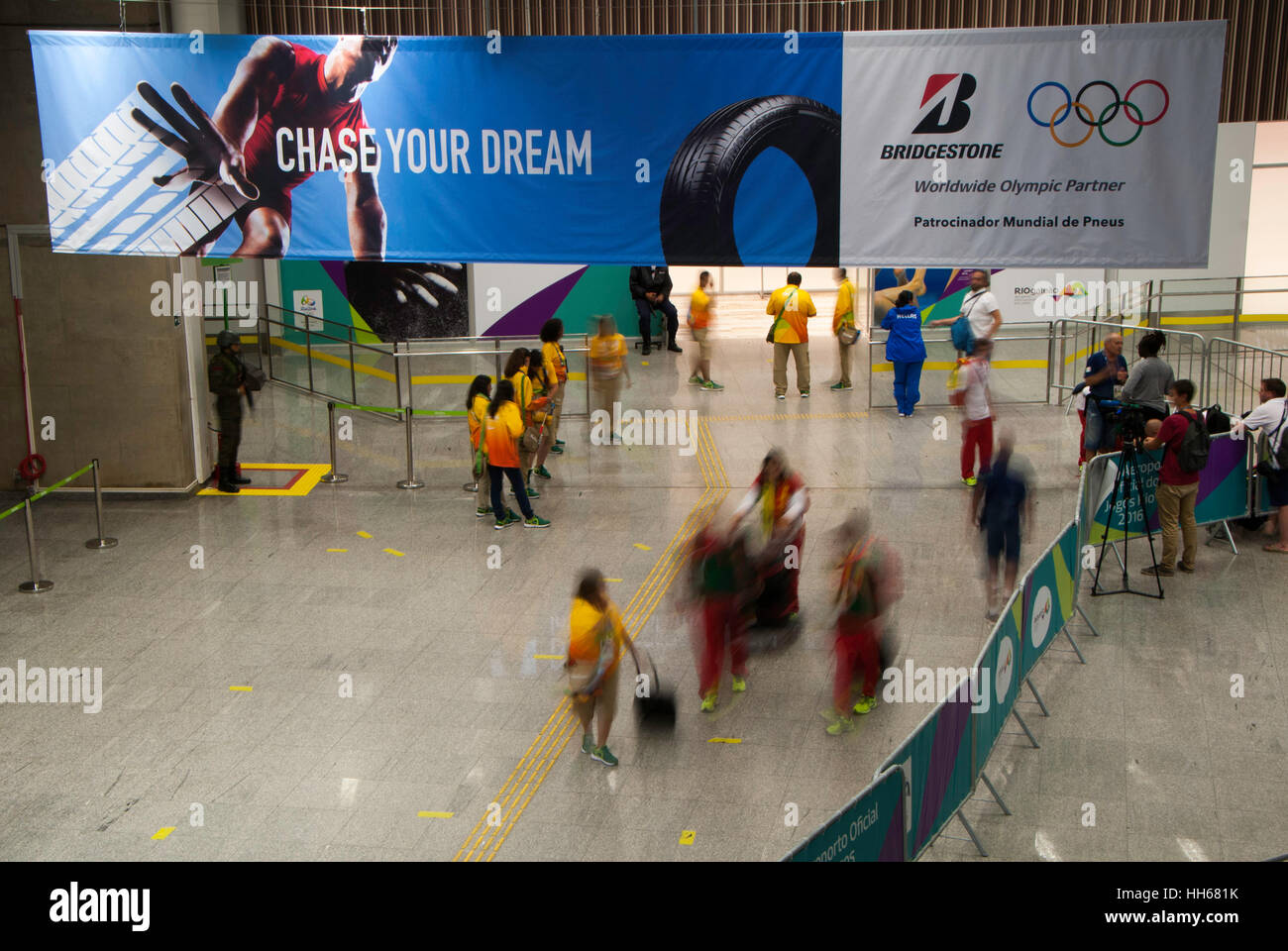 volunteers waiting for Paralympic teams, Rio de Janeiro, Brazil Stock Photo