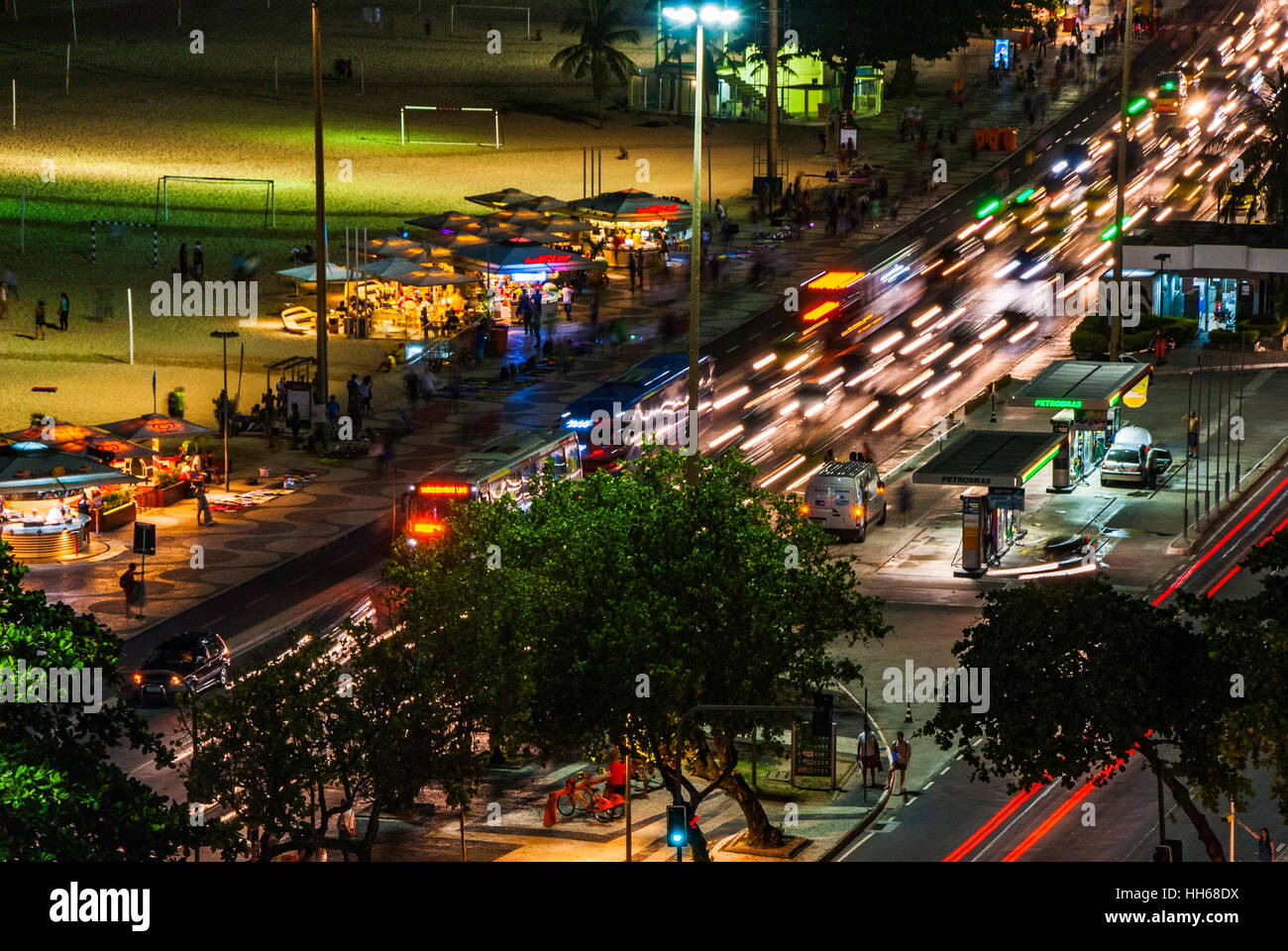 night traffic, Copacabana, Rio de Janeiro,  Brazil Stock Photo